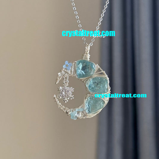 Handmade Natural Aquamarine Moon Pendant