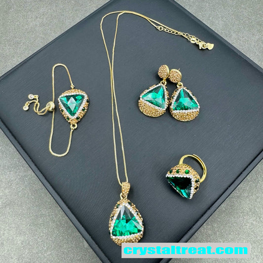 Enhanced Red and Green Crystal Rhinestone Inlaid Jewelry Set