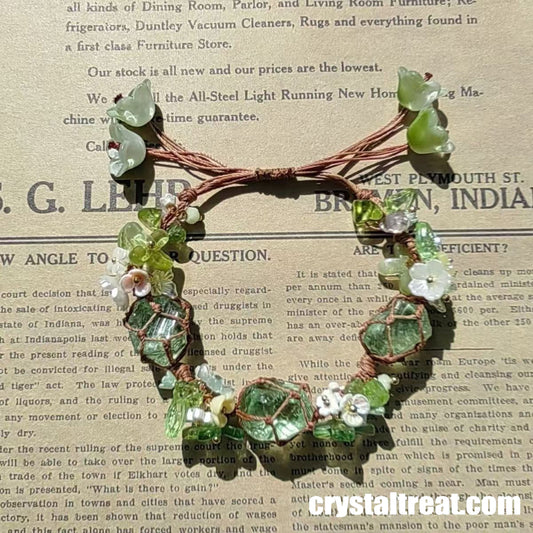 Natural "Forest Wreath" Green Crystal Woven Bracelet