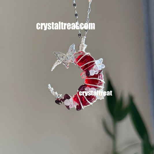 Handmade Natural Garnet Moon Pendant