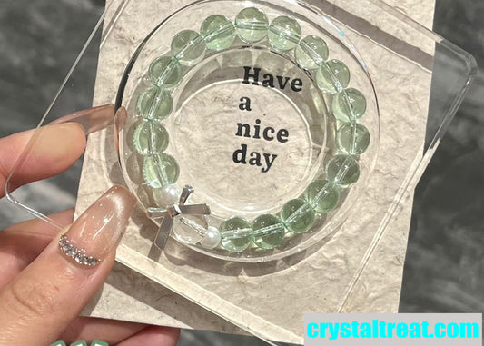 Natural Green Phantom Quartz Crystal Beaded Bracelet
