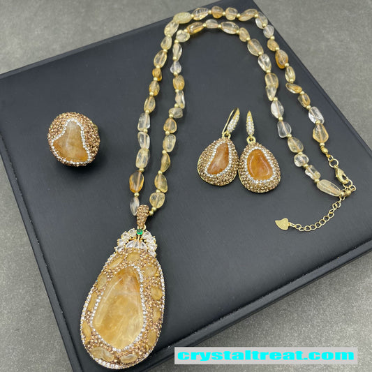 Natural Raw Citrine Crystal Jewelry Set