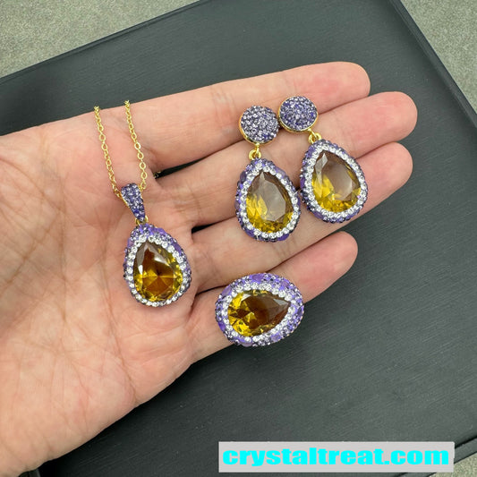 Natural Amethyst Inlaid Turkish Sultan Stone Jewelry Set