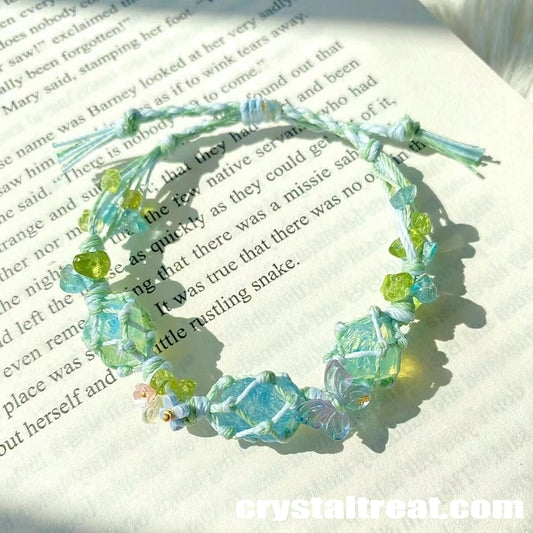 Natural "Summer Love" Raw Aquamarine Floral Woven Bracelet