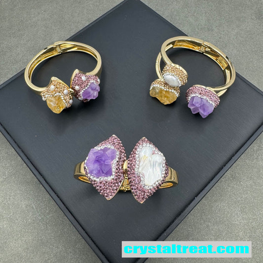 Natural Raw Amethyst and Citrine Pearl Bracelet