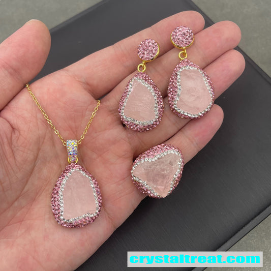 Natural Red and Green Crystal Rhinestone Inlaid Jewelry Set