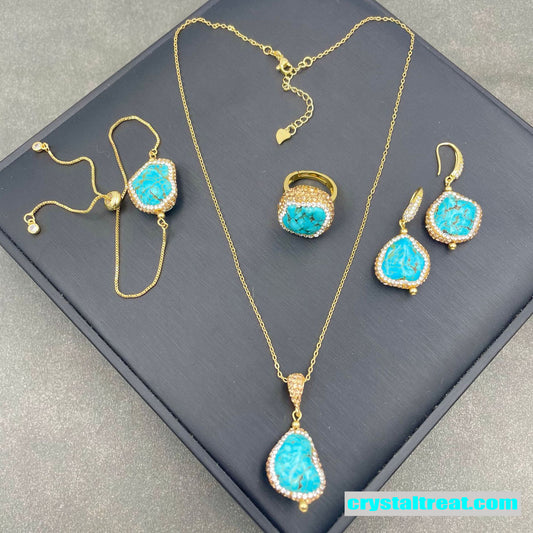strengthen Handmade Turquoise & Czech Crystal 4-Piece Set