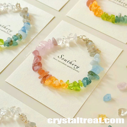 Handmade "Summer Rainbow" Natural & Colored Crystal Chip Bracelet