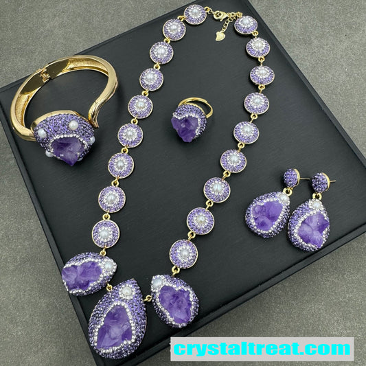 Natural Uruguayan Amethyst and Pearl Statement Collection