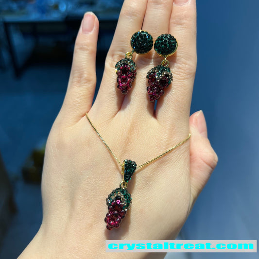 natural Handmade Grape Jewelry Set with Czech Crystals