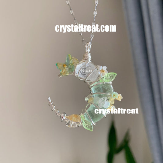 Handmade Natural Crystal Moon Garden Pendant