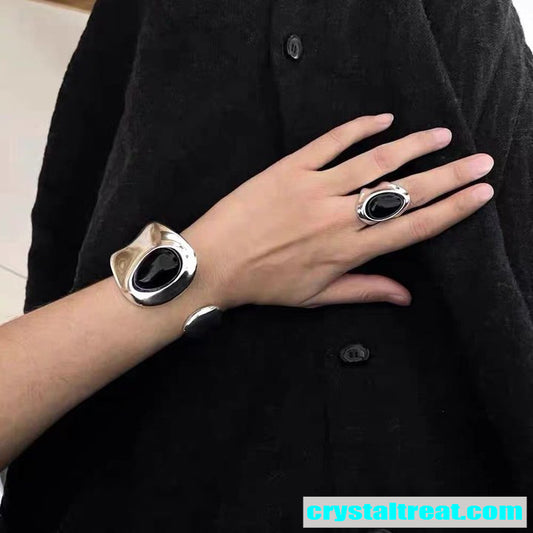 Natural Black Crystal Agate Jewelry Set