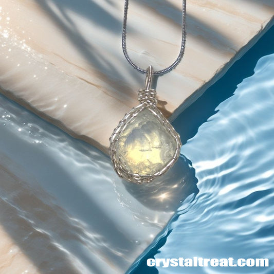 Handmade Moonbeam Glow Opalite Cat's Eye Wire-Wrapped Pendant
