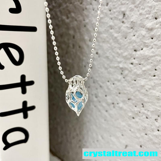 Heart-Shaped Aquamarine & Crystal Pendant Necklace