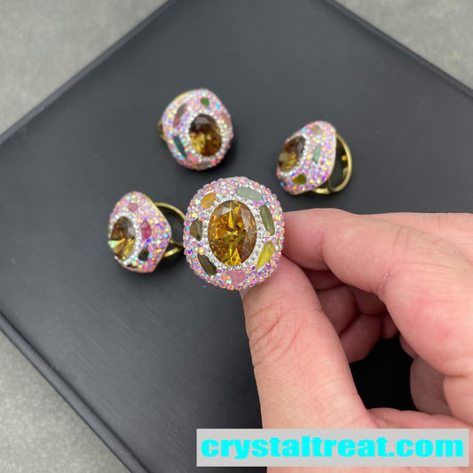 Sultan Stone Statement Ring with Multicolor Crystal Halo