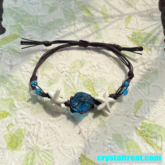 Handwoven Natural Raw Crystal Aquamarine and Multi-Gemstone Bracelet