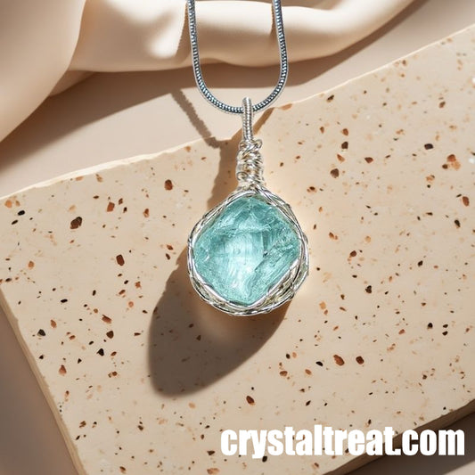 Handmade Natural Ocean's Soul Raw Aquamarine Wire-Wrapped Pendant