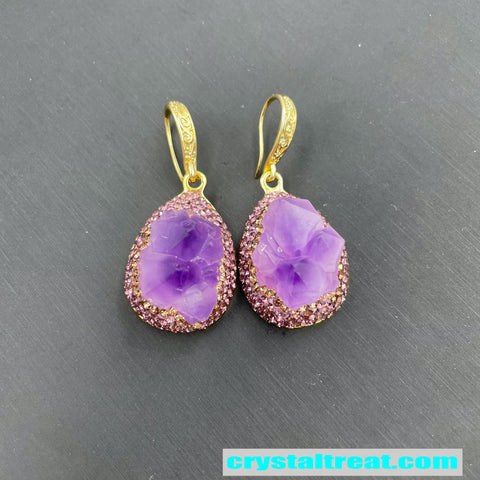 Natural Raw Amethyst Crystal Jewelry Set – Ring, Earrings, Bracelet & Beaded Necklace