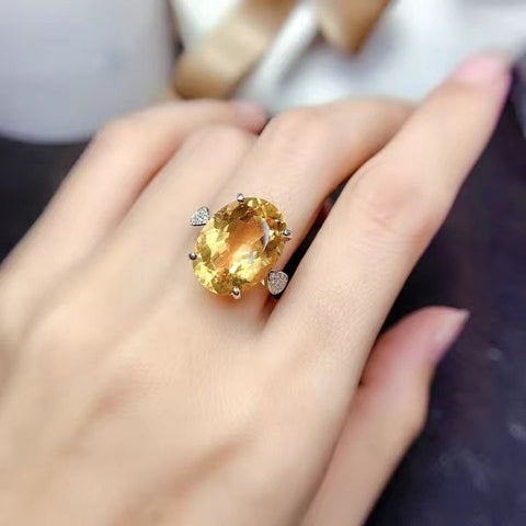 Natural Citrine Ring with Diamond-Cut Finish Adjustable ring size