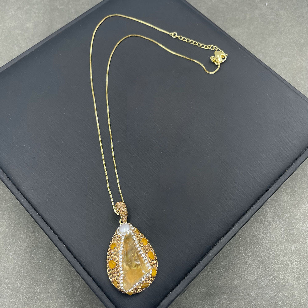 Natural Raw Citrine Crystal Jewelry Set – Pearl Inlay Ring, Earrings,Necklace