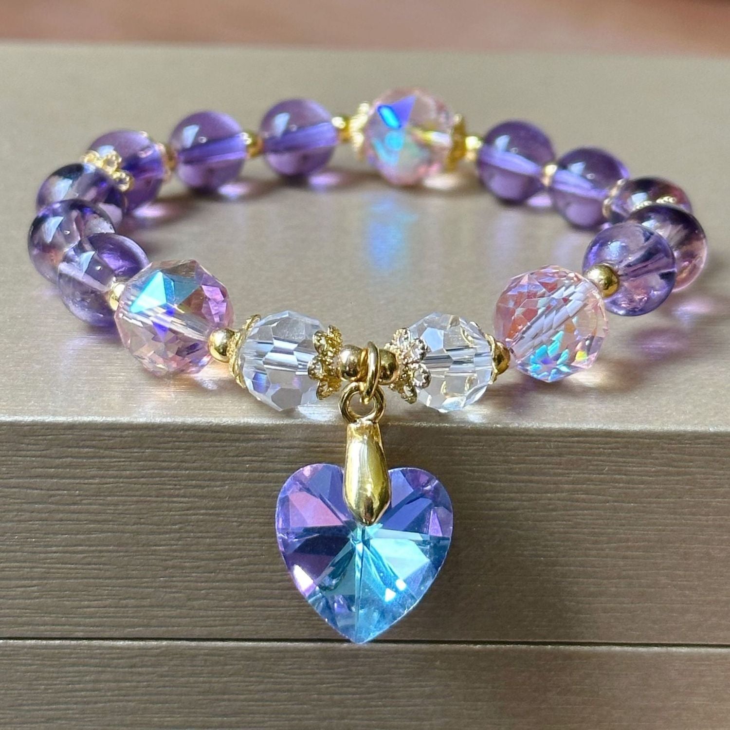 Enhanced Crystals Amethyst Beaded Bracelet