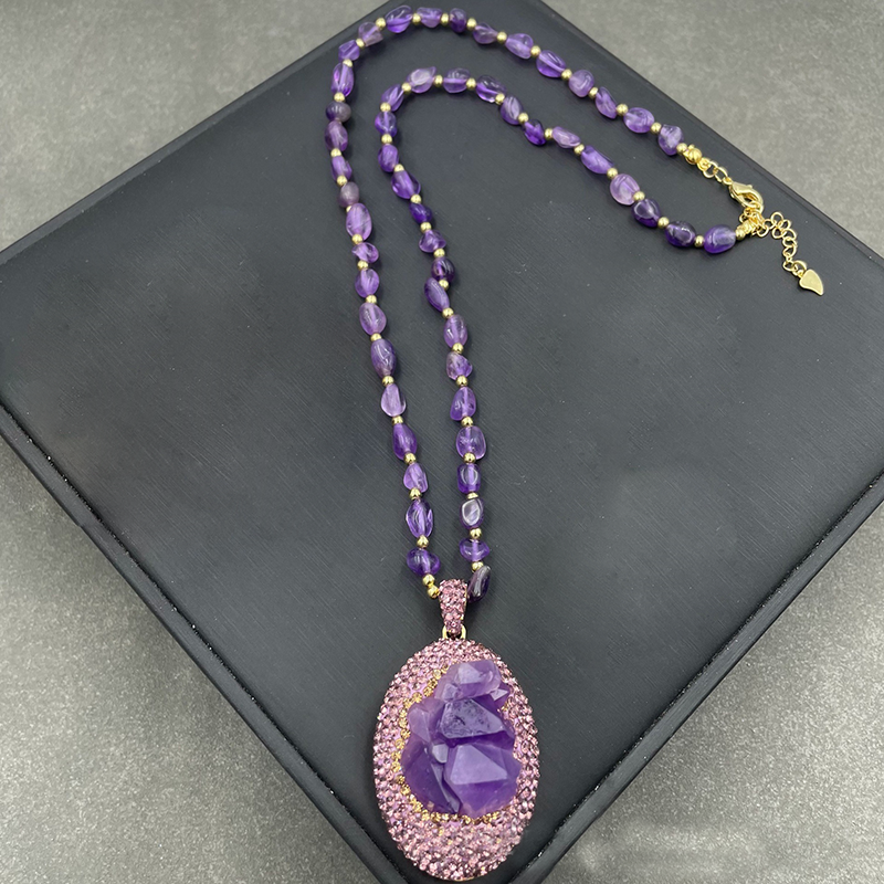 Natural Raw Amethyst Crystal Jewelry Set – Ring, Earrings, Bracelet & Beaded Necklace