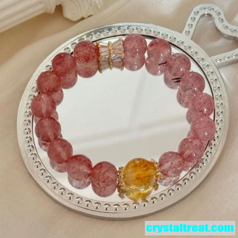 Natural Strawberry Pink Quartz Beaded Bracelet