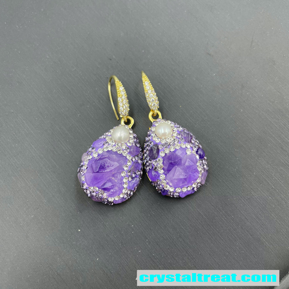 Natural Czech Amethyst & Pearl Jewelry Set – Ring, Earrings & Beaded Necklace