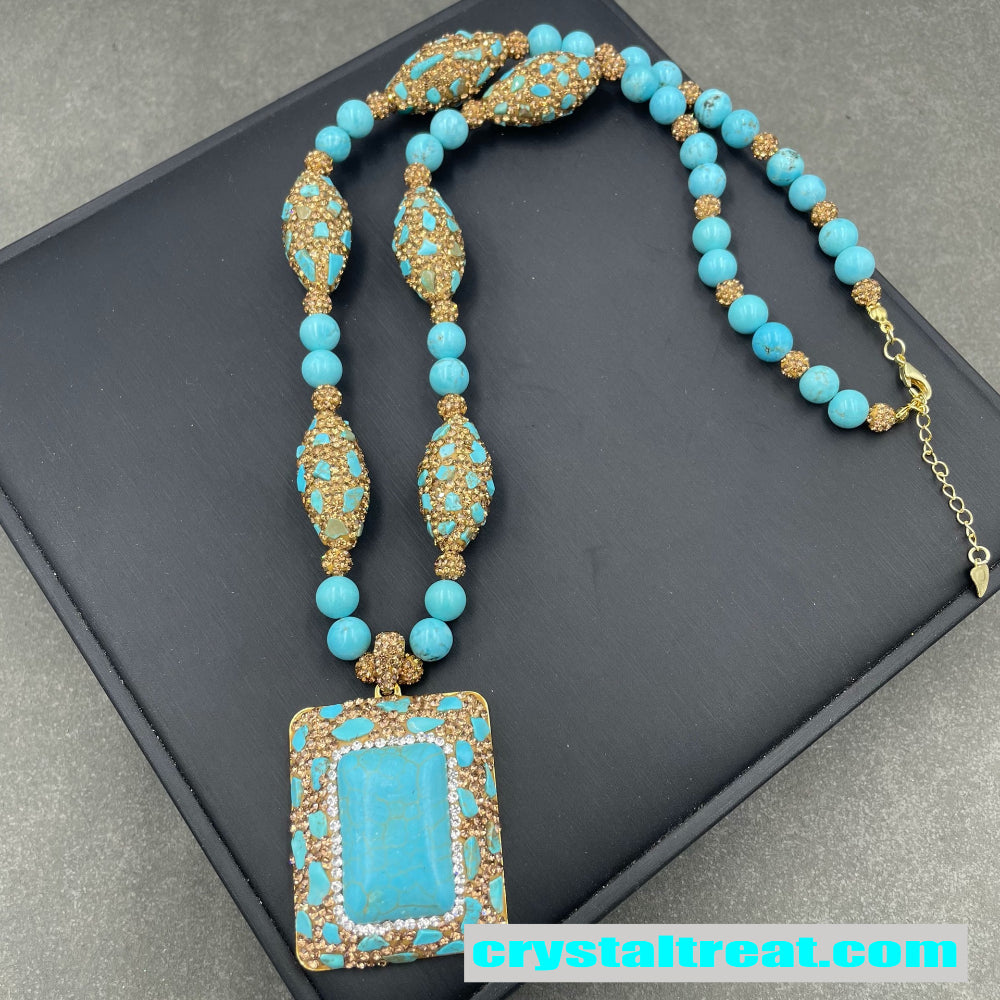 Stabilized Turquoise Inlay Jewelry Set – Earrings, Ring, Bracelet, Necklace, Beaded Bracelet