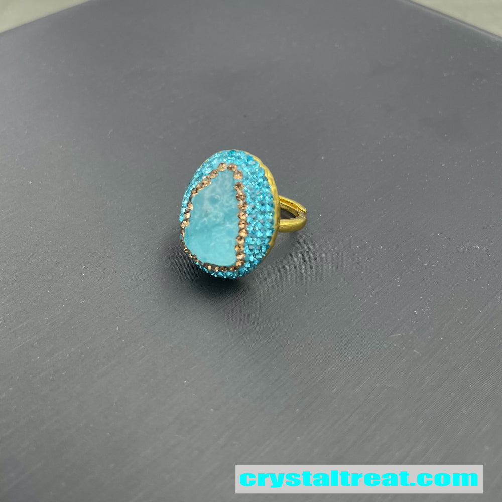 Natural Aquamarine Raw Stone Inlay Jewelry Set – Necklace, Ring,Earrings