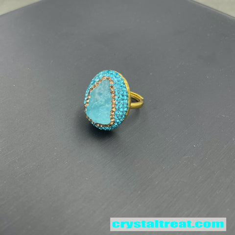 Natural Aquamarine Raw Stone Inlay Jewelry Set – Necklace, Ring,Earrings