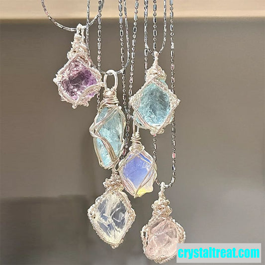 Natural Raw Crystal & Opal Pendant Necklace