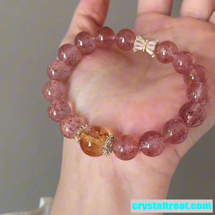 Natural Strawberry Pink Quartz Beaded Bracelet
