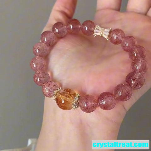 Natural Strawberry Pink Quartz Beaded Bracelet