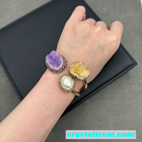 Natural Raw Amethyst and Citrine Pearl Bracelet