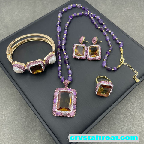 Natural Sultan Stone, Amethyst, and Pearl Jewelry Collection