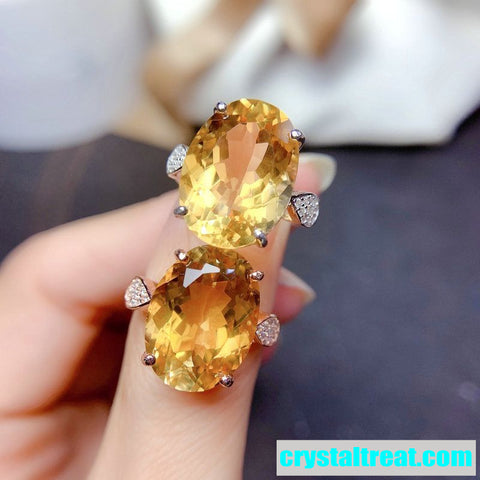 Natural Citrine Ring with Diamond-Cut Finish Adjustable ring size