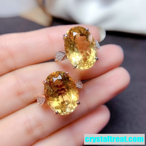Natural Citrine Ring with Diamond-Cut Finish Adjustable ring size