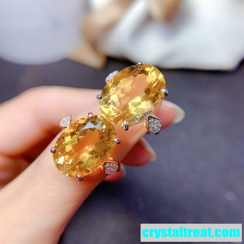 Natural Citrine Ring with Diamond-Cut Finish Adjustable ring size