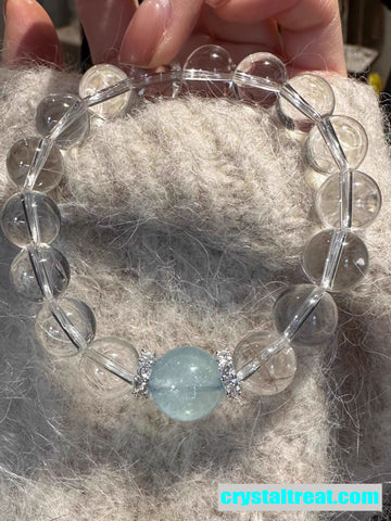 Enhanced Crystals Clear Crystal & Aquamarine Beaded Bracelet