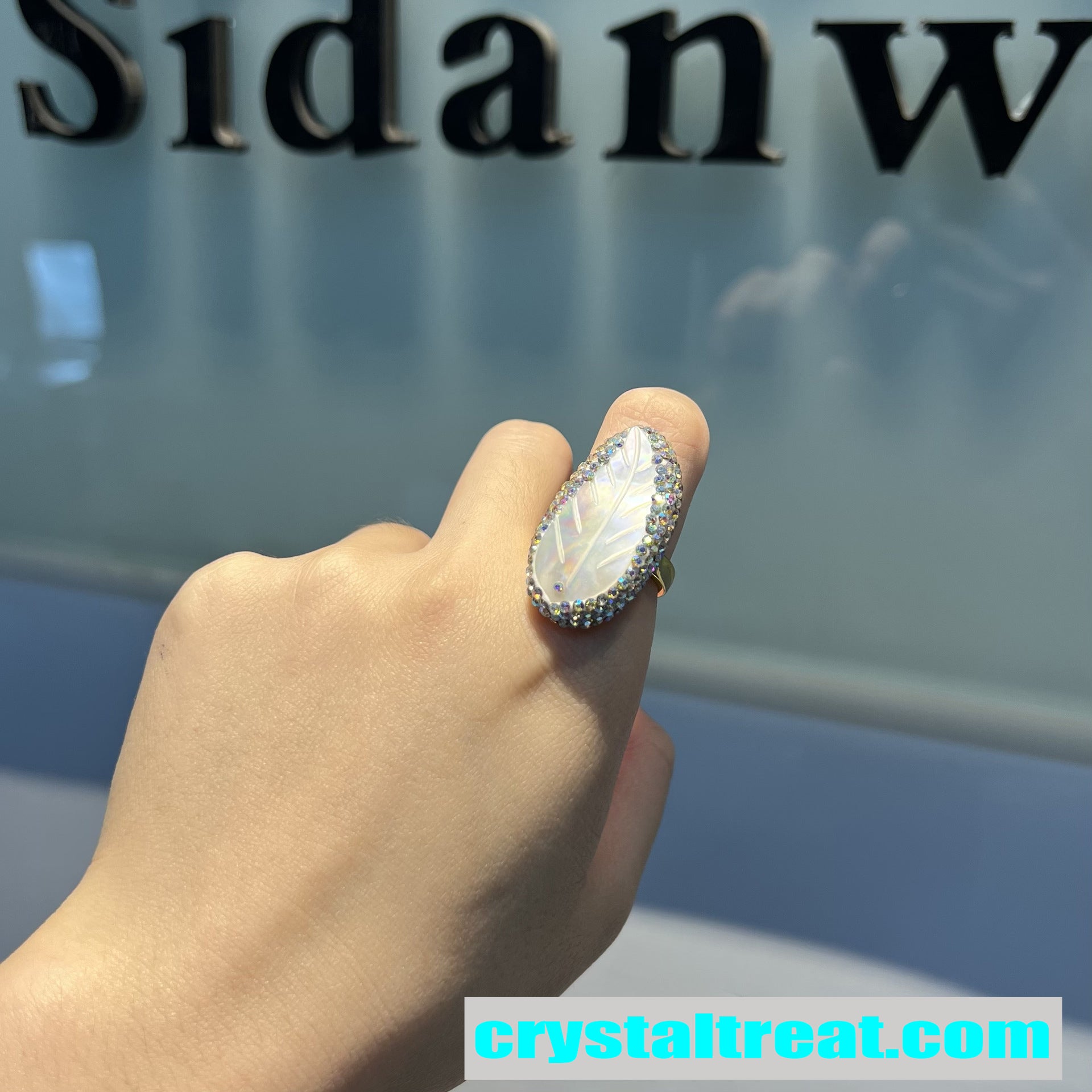 strengthen Handcrafted Diamond Inlay Luxury Jewelry Shell Leaf-shaped Ring