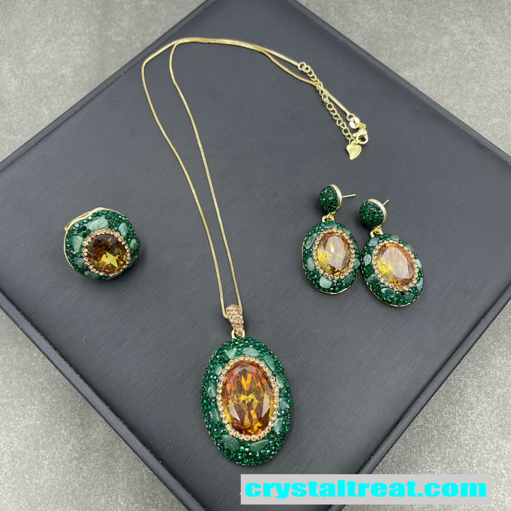 Natural Turkish Sultan Stone & Green Aventurine Jewelry Set – Necklace, Earrings,Ring