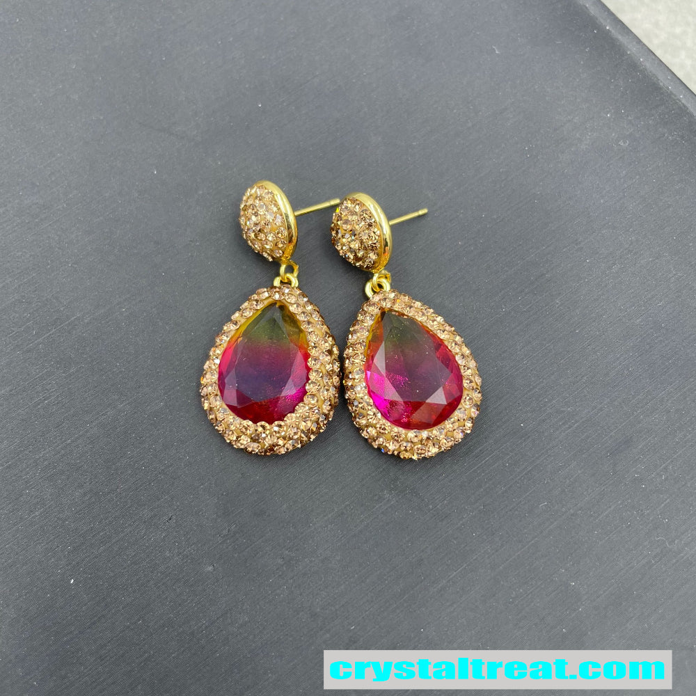Enhanced Gradient Radiant Red Crystal & Gold Rhinestone Jewelry Set