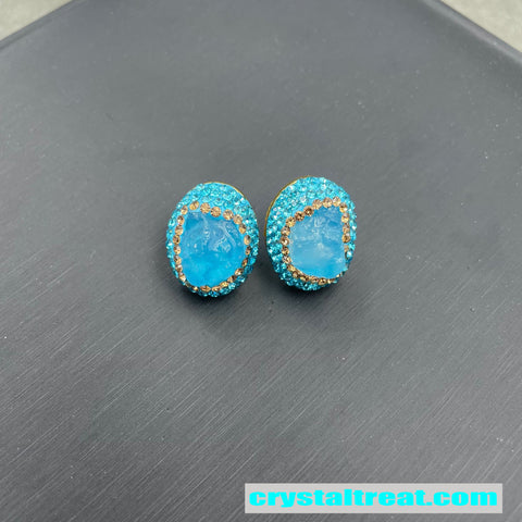 Natural Aquamarine Raw Stone Inlay Jewelry Set – Necklace, Ring,Earrings