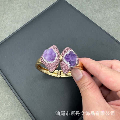 Natural Raw Amethyst and Citrine Pearl Bracelet