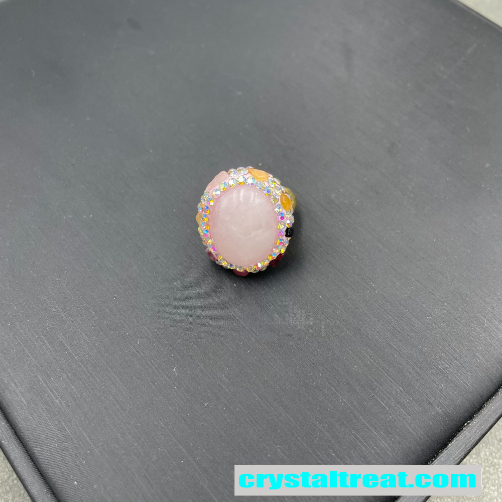 Natural Rose Quartz & Tourmaline Inlay Jewelry Set – Ring, Earrings,Necklace