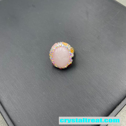 Natural Rose Quartz & Tourmaline Inlay Jewelry Set – Ring, Earrings,Necklace