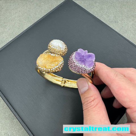Natural Raw Amethyst and Citrine Pearl Bracelet