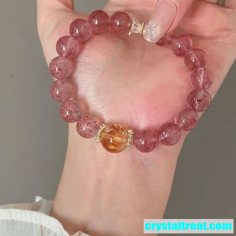 Natural Strawberry Pink Quartz Beaded Bracelet