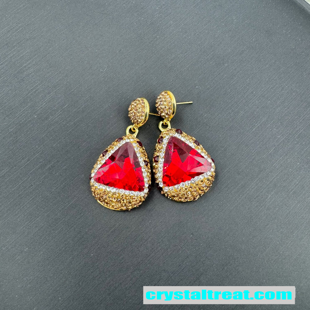 Enhanced Red and Green Crystal Rhinestone Inlaid Jewelry Set – Necklace,Earrings,Ring,Bracelet